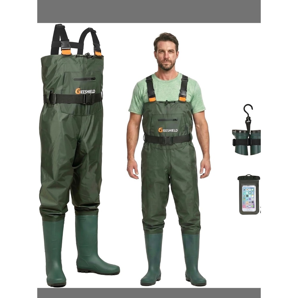 Gieeshield Waterproof Bootfoot Chest Waders Men Size 10 Green Excellent Utility